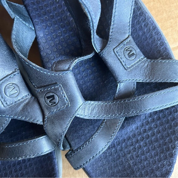 MERRELL Agave Sandals Sz 10 Navy Leather Slingback Strappy Comfort Boho Coastal - Picture 3 of 12